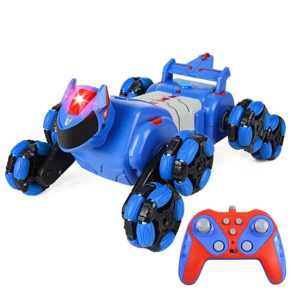 JC015 4WD RC Car Robot Dog Music Light Stunt Remote Control Car off-Road Control Boys Toys for Children Gifts - Blue Single Control