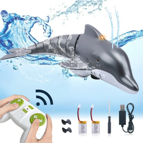 Stunt RC Dolphin 2.4G Whale Spray Water Toys Remote Controlled Boat Ship Submarine Robots Fish Electric Kids Children Gifts Two Battery - Pink - Image 2