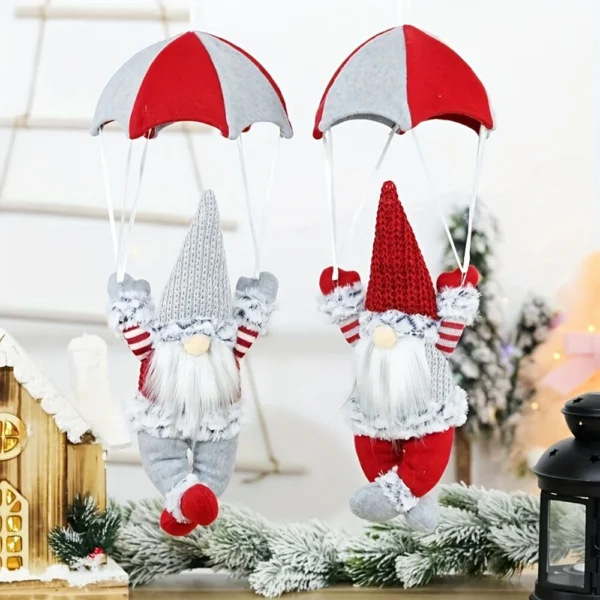 Christmas Scene Decorations Christmas Faceless Parachuting Old Man Parachute Christmas Window Hanging Decoration Gifts - Red