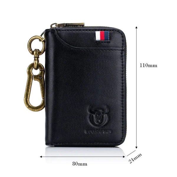 BULLCAPTAIN Genuine Leather Mens Waist-Mounted Wallet Card & Id Holders Multi-function Key Chain Holders Mini Key Bag Coin Purse Wallet Two-In-One with Gift Box - Brown - Image 4