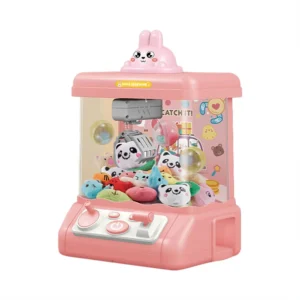 Children Small Mini DIY Electric Clawing Machine Clip Clamping Doll Catcher Claw Twist Egg Lighting Music Sound Game Console Gift Toys Limited Time Mode - Pink