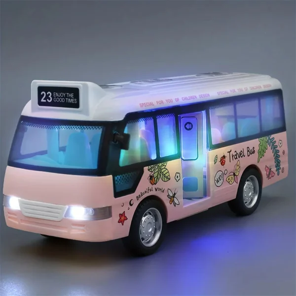 Children's Inertia Toy Car Route 23 City Bus School Bus Model with Sound Light Music Openable Doors Friction Powered Play Gift - Blue - Image 3