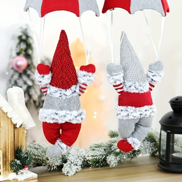 Christmas Scene Decorations Christmas Faceless Parachuting Old Man Parachute Christmas Window Hanging Decoration Gifts - Red - Image 3