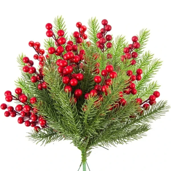 Artificial Christmas Decorative Red Pine Branch Christmas Decoration Artificial Fir Branches Holly Berries Red Berries Branches For Christmas Tree Wreath Gifts Decoration - #1