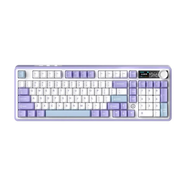 Ajazz AK980 Tri-mode Wireless Mechanical Keyboard with Display Screen 97 Keys+Volume Knob Hot Swappable Gift Switch V2 RGB 2.4G/BT5.1/Wired Gaming Keyboard for PC Laptop Gasket Structure - Purple