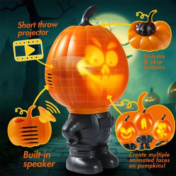 Halloween Pumpkin Projection Lamp Night Light Gift Ornament Pumpkin Statue for Centerpieces Bookshelf Bedroom Office Living Room - Orange - Image 3