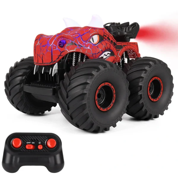 2.4G Dinosaur Spray Stunt Cars With Music Cool Lighting Simulation RC Off-road Car Remote Control Toy for Children Gift - Red