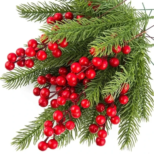 Artificial Christmas Decorative Red Pine Branch Christmas Decoration Artificial Fir Branches Holly Berries Red Berries Branches For Christmas Tree Wreath Gifts Decoration - #1 - Image 3