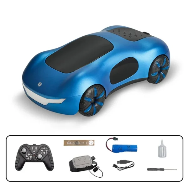 4WD Sci-Fi RC Car 2.4G Watch Control 360° Stunt Drift LED Light Music Spray Off-Road Remote Control Racing Electric Toy Children Gift - Blue Double Control