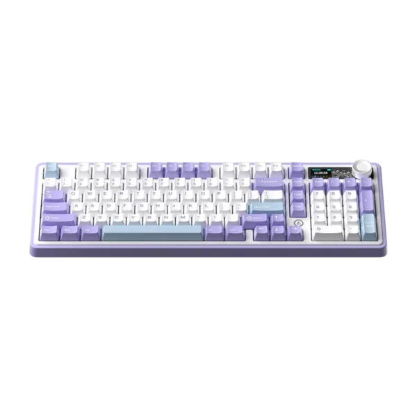 Ajazz AK980 Tri-mode Wireless Mechanical Keyboard with Display Screen 97 Keys+Volume Knob Hot Swappable Gift Switch V2 RGB 2.4G/BT5.1/Wired Gaming Keyboard for PC Laptop Gasket Structure - Purple - Image 2